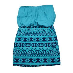 Kimcine Dress Womens M Blue Strapless Tube Fair Isle Mini Length Mini Dress
